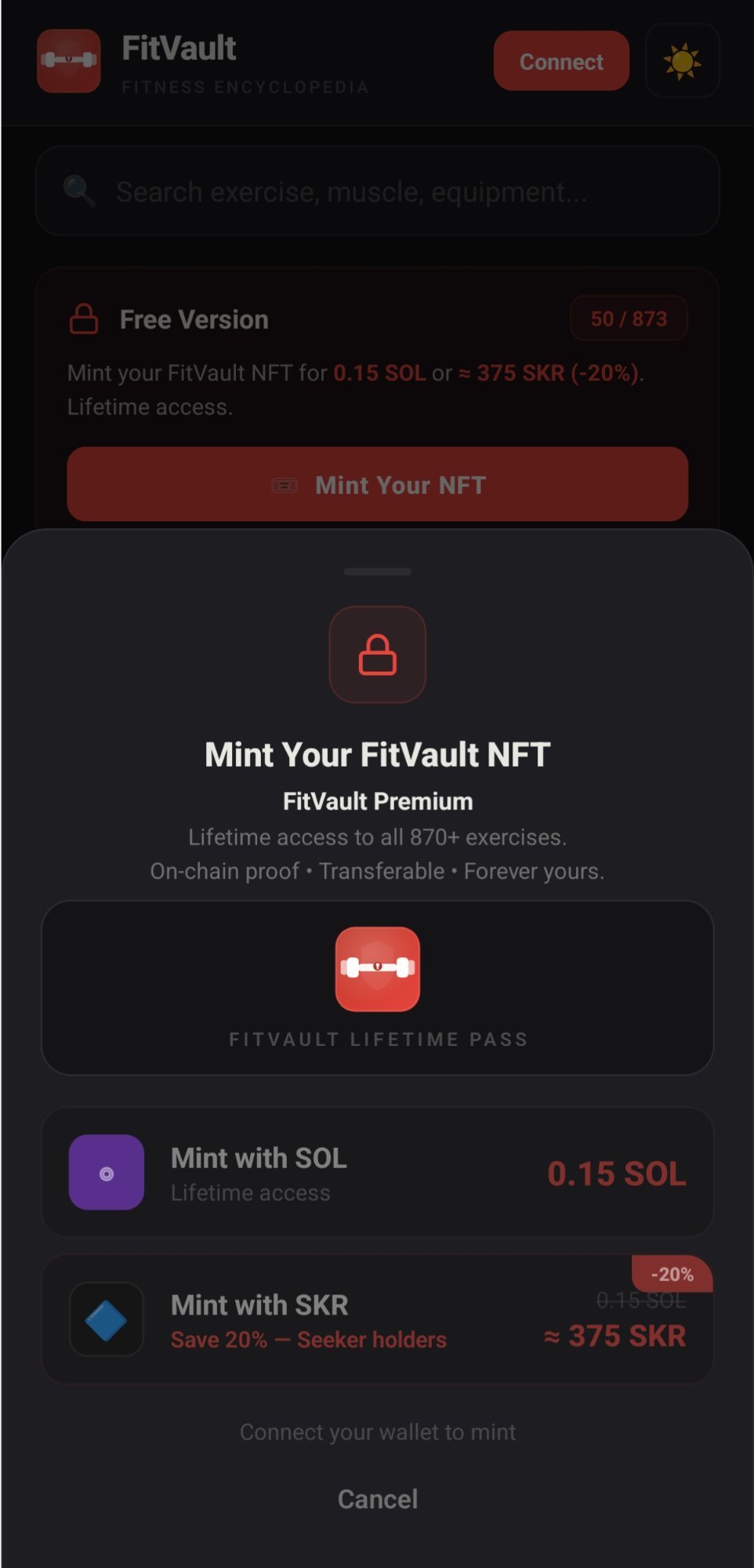 FitVault NFT mint modal